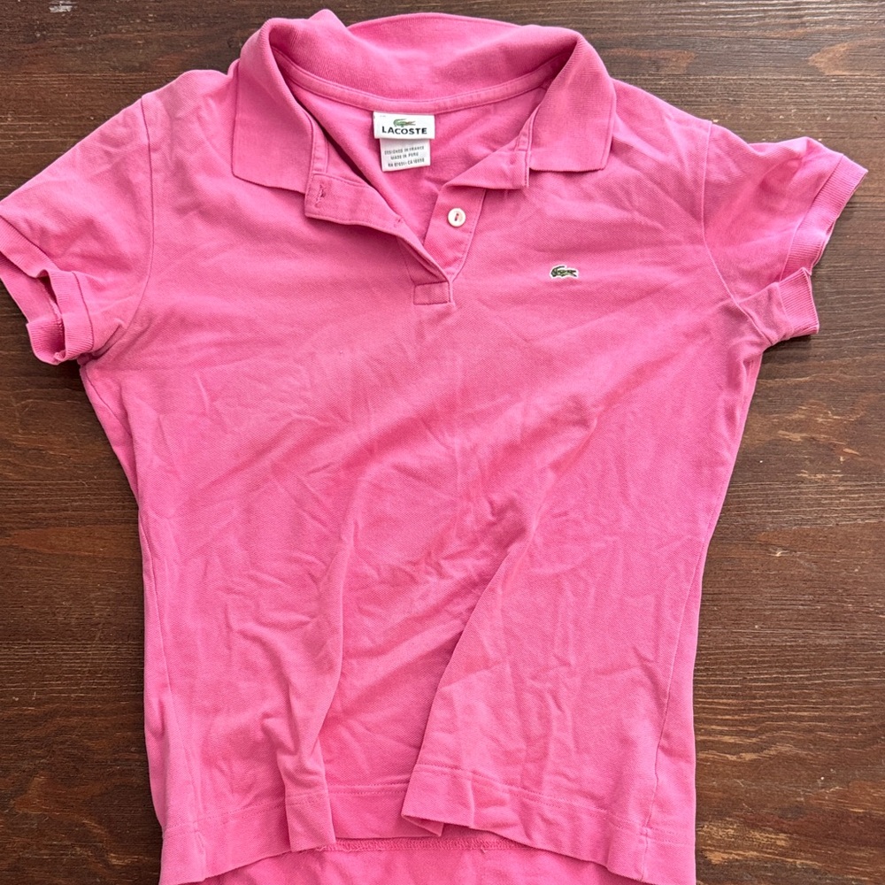 Lacoste Girls Pink Short Sleeve Polo with Signature Croc